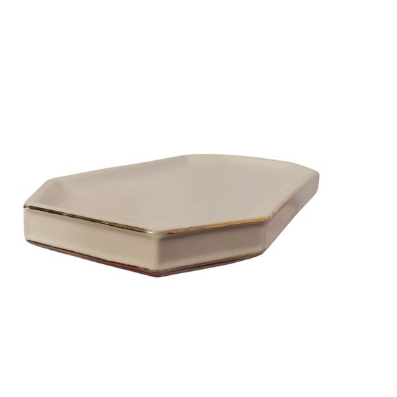 Kassatex St. Honore Rectangular Porcelain Tray With Gold Trim Bath Accessories - Picture 5 of 11